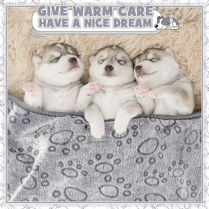 Tegeme 12 Pcs Pet Blankets Soft Fluffy Fleece Dog Cat Warm Paw Print Pattern - Image 5