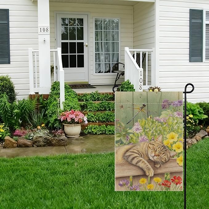 Sleeping Cat Garden Flag Double Sided Home Decorative, Spring Summer Garden - Image 3