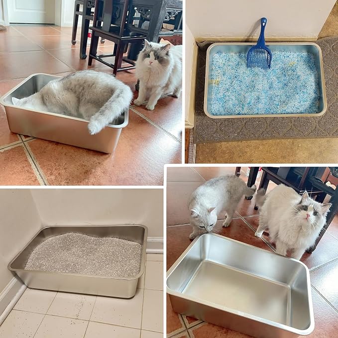 Stainless Steel Litter Box, 23.6“x15.7"x6" Deep Stainless Steel Cat Litter Box - Image 8