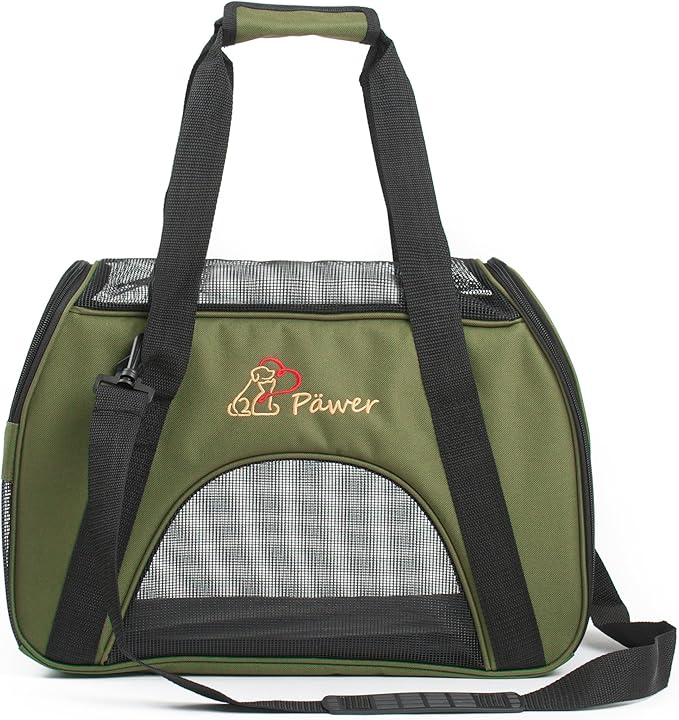 Pawer Soft-Sided Pet Carrier for Cat and Small Dog, Olive Color, Medium Size by P%C3%84WER