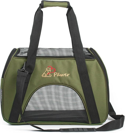 Pawer Soft-Sided Pet Carrier for Cat and Small Dog, Olive Color, Medium Size by P%C3%84WER