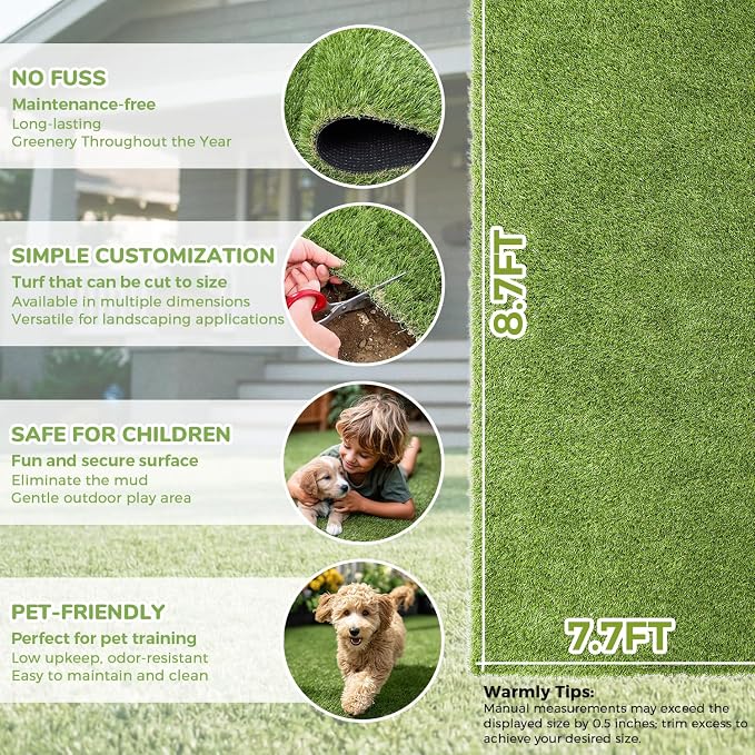 Artificial Grass Rug Indoor Outdoor, 7.7 x 8.7FT Faux Grass Turf - Image 4
