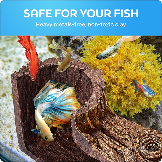 FISHNOSH Aquarium Cave | Natural-Looking Wood-Like BPA-Free Fish Tank Cave - Image 7