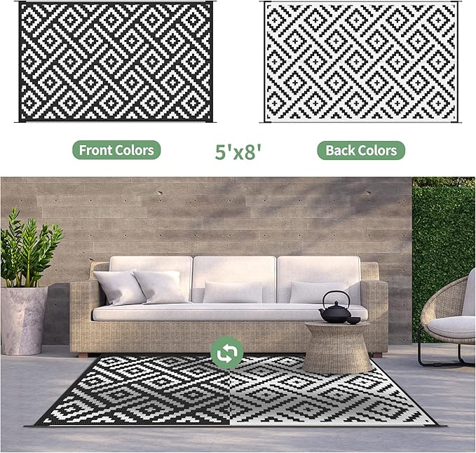 GENIMO 5x8 Outdoor Rug Waterproof, Reversible Mats, Outdoor Area Rug, Plastic - Image 4