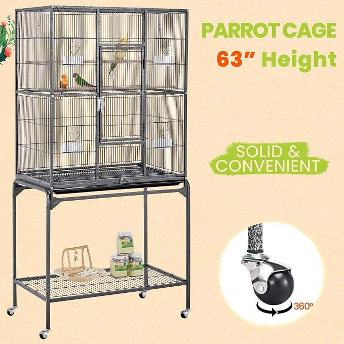 Yaheetech 63-Inch Wrought Iron Rolling Large Bird Cage - Image 7
