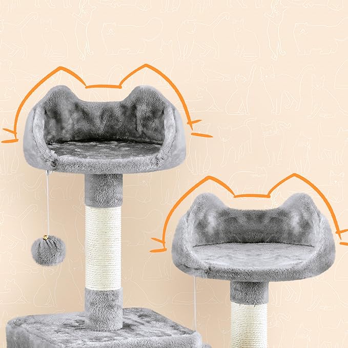 Yaheetech Cat Tree, 82.5in Large Tower w/Hammock, 2 Kitty-Ear Perches, 2 Cozy - Image 6