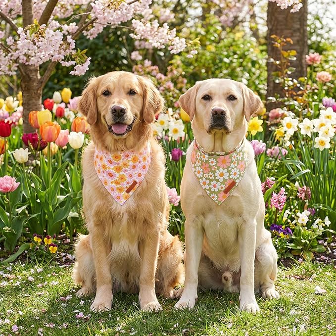 ADOGGYGO Floral Dog Bandanas 2 Pack, Daisy Flower Puppy Scarf, Premium Fabric - Image 3