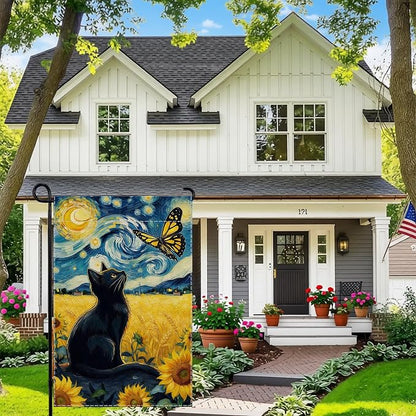Spring Summer Garden Flag Van Gogh Starry Night Black Cat Banner - Image 7