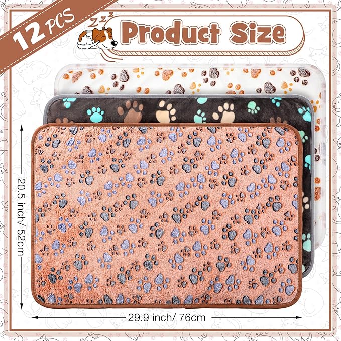 Tegeme 12 Pcs Pet Blankets Soft Fluffy Fleece Dog Cat Warm Paw Print Pattern - Image 2