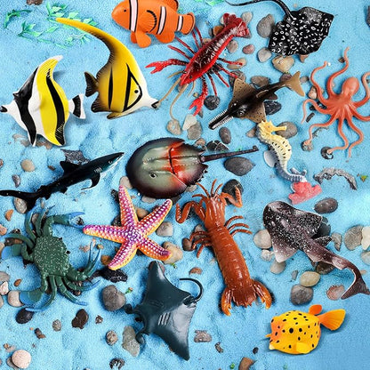 Sea Animals Toys Figures 21Pcs, Plastic Marine Creature Shark Fish Starfish - Image 3