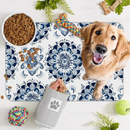 Mandala Flower Dog Food Mat for Floors, Cat Dog Bowl Mats for Food and Water - Image 7