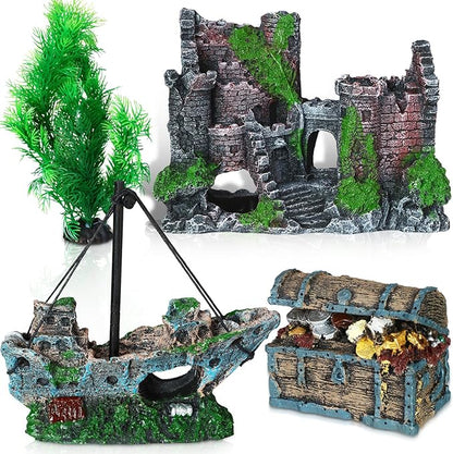 Wenqik Aquarium Decorations Large, Resin Sunken Shipwreck, Undersea Treasure by Wenqik