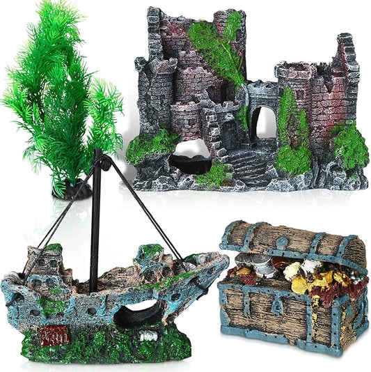 Wenqik Aquarium Decorations Large, Resin Sunken Shipwreck, Undersea Treasure by Wenqik