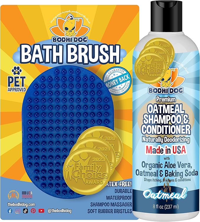 Bodhi Dog Shampoo Brush & Oatmeal Shampoo and Conditioner Bundle by BodhiDog