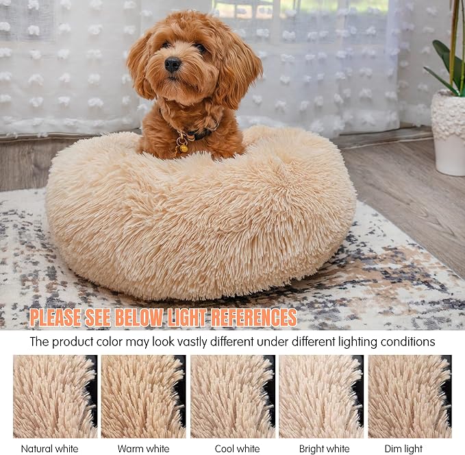 Calming Donut Dogs Beds for Small Dogs Washable, 19inch Fluffy Round Puppy Bed - Image 2