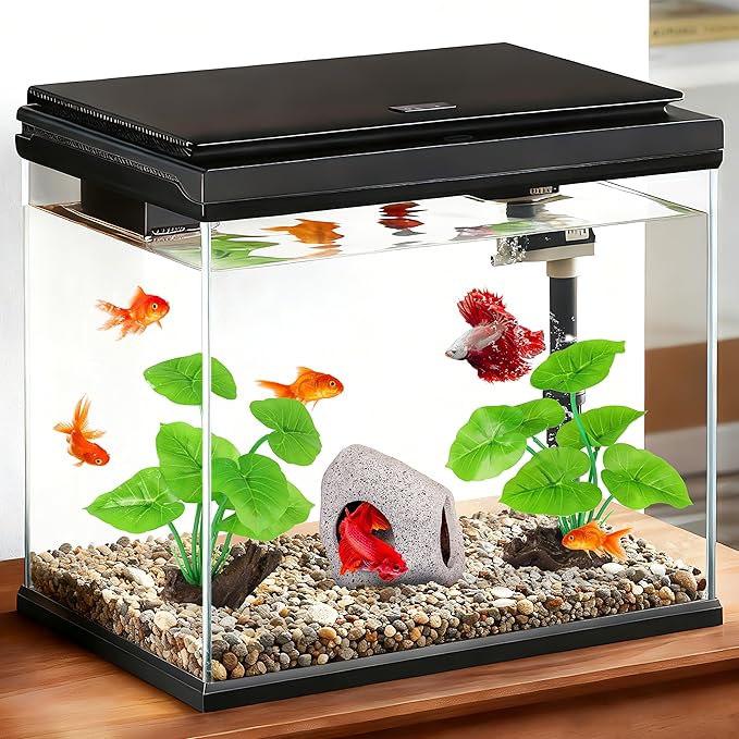 MyLifeUNIT Fish Tank Decor, Silk Aquarium Plants and Hideaway Rock Cave Decor - Image 2