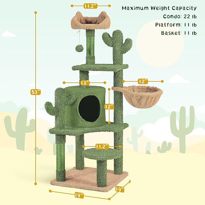 Yaheetech Cactus Cat Tree, 53.5in Cat Tower - Image 3