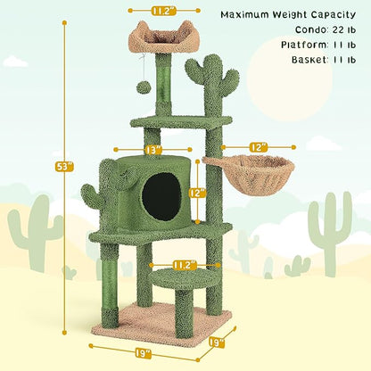 Yaheetech Cactus Cat Tree, 53.5in Cat Tower - Image 3