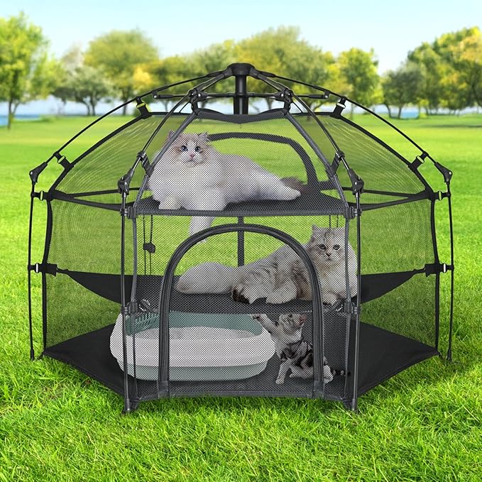 EighteenTek® Catio Outdoor Cat Enclosure 3-Tier Pop up Cat Tent Playpen | - Image 9