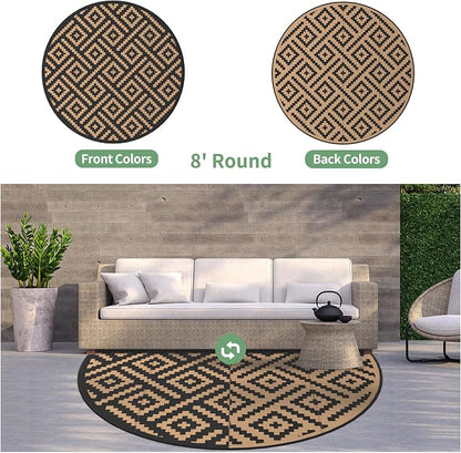 GENIMO 8' Round Outdoor Rug for Patios Clearance, Reversible Plastic Straw Rugs - Image 2