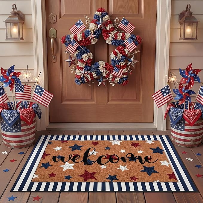 Tinideya 2 Pcs Door Mat Welcome Non Slip Coir Mats Floor Layering Doormats by Tinideya