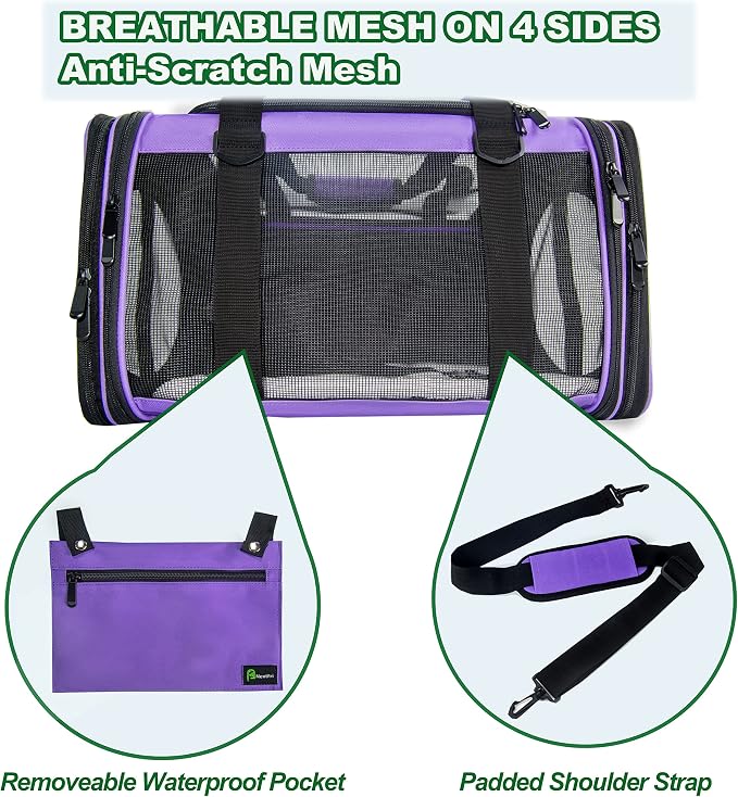 Soft-Sided Pet Carrier for Cats Small Dogs of 15 Lbs Medium Purple - Image 3