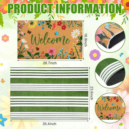 Tinideya 2 Pcs Spring Welcome Door Mat Floral Outdoor Layered Doormats - Image 2