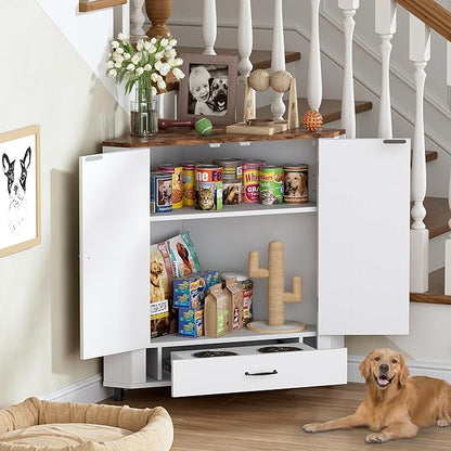 PakaLife Farmhouse Dog Food Storage Corner Cabinet, Dog Feeding Station - Image 6