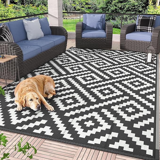 GENIMO Outdoor Rugs 8x10 Waterproof, Reversible Mats, Area Plastic Straw Rug by GENIMO