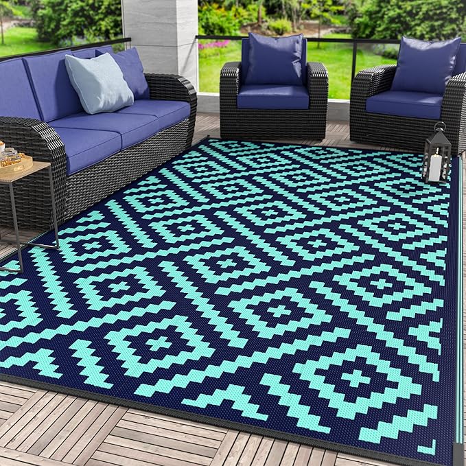 GENIMO Outdoor Rug for Patio Clearance, Reversible Plastic Straw Rugs for RV by GENIMO