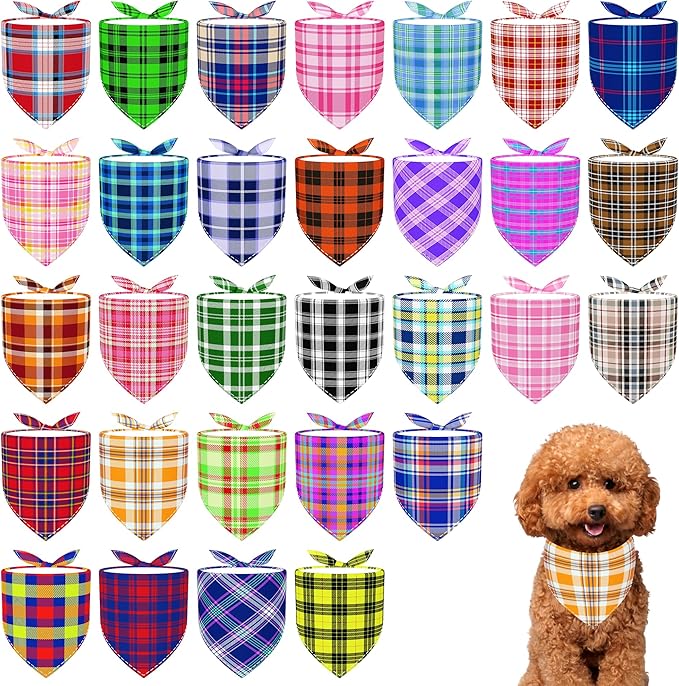 30 Pcs Plaid Dog Bandanas for Small Dogs Stitch Dog Bandana Bulk Reversible by Bestwishforyou