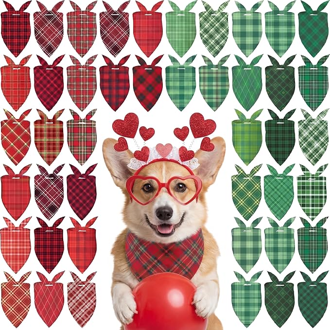 Abbylike 50 Pcs St. Patrick's Day Dog Bandanas Bulk Green Plaid Bandanas by Abbylike
