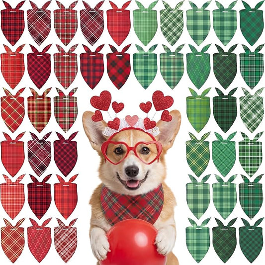 Abbylike 50 Pcs St. Patrick's Day Dog Bandanas Bulk Green Plaid Bandanas by Abbylike