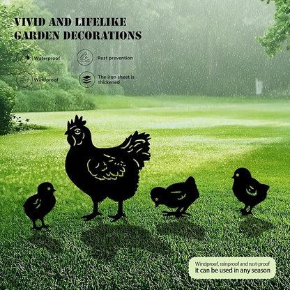 5 Pack Chicken Metal Garden Decorative Stakes, Weather Proof Silhouette Statues - Image 3