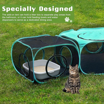 Large Outdoor Cat Enclosure Pop-Up Tent, Portable 3-in-1 Modular Pet Playpen - Image 5
