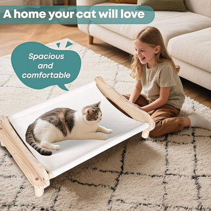 Elevated Wooden Cat Bed – 24"x15.7"x5.9" Breathable Hammock Pet Bed - Image 6