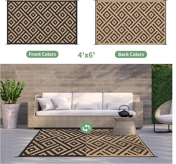 GENIMO Outdoor Rug 4x6 Waterproof, Reversible Mats, Outdoor Area Rug, Plastic - Image 4