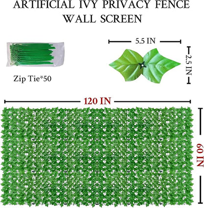 Artificial Ivy Fence Privacy Screen, 60 x 120 Inch UV-Anti Artificial Fake Ivy - Image 2