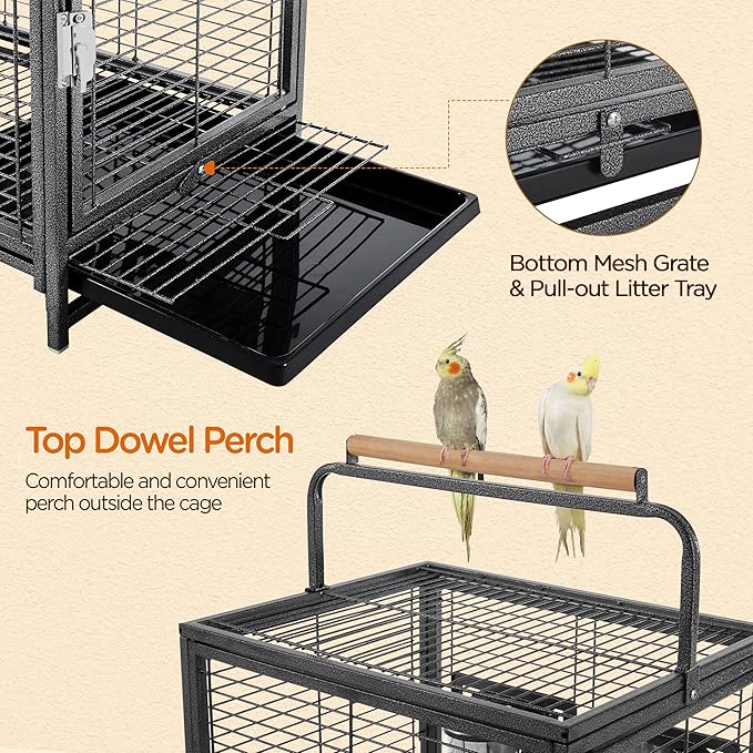 Yaheetech 25.5'' Wrought Iron Bird Travel Carrier Cage Parrot Cage - Image 6