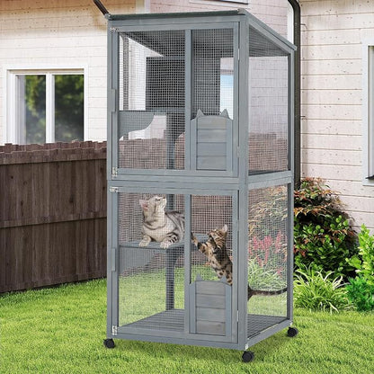 69-Inch Catio, Wooden Cat Enclosure, 4-Tier Cat House w/Waterproof Roof - Image 5
