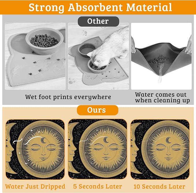 Dog Bowl Mat, Moon Sun Pet Feeding Mat - Image 3