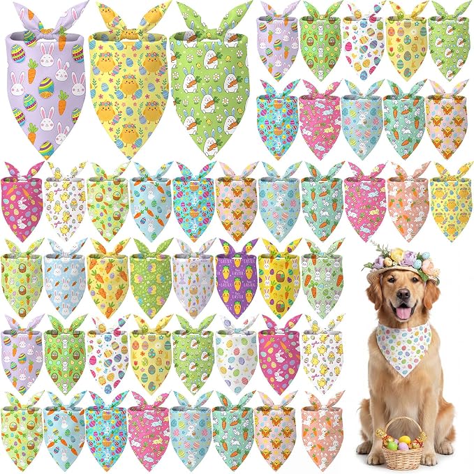 Abbylike 50 Pcs Easter Dog Bandanas Bulk Bunny Egg Carrot Bandanas by Abbylike