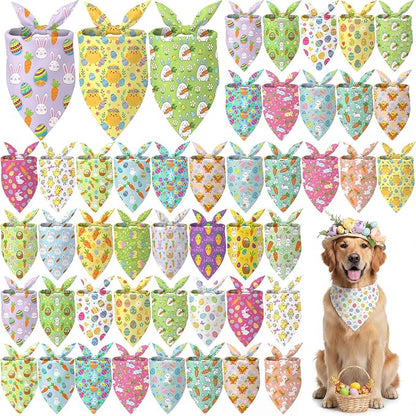 Abbylike 50 Pcs Easter Dog Bandanas Bulk Bunny Egg Carrot Bandanas by Abbylike