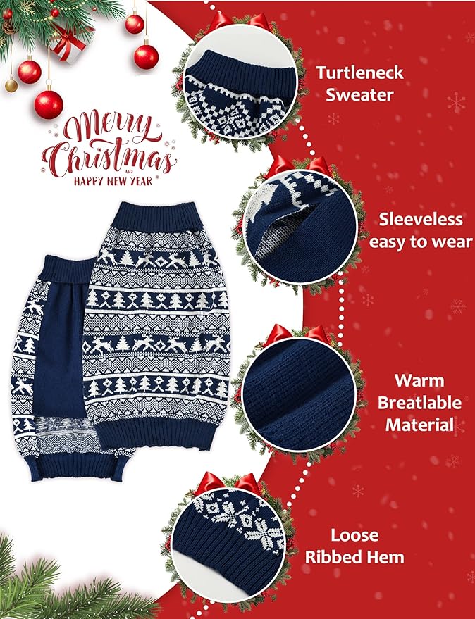 Dog Christmas Sweater, Soft Warm Pet Clothes Coat - Image 3
