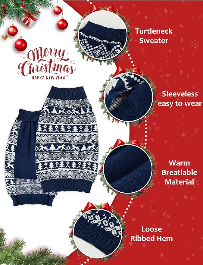 Dog Christmas Sweater, Soft Warm Pet Clothes Coat - Image 3