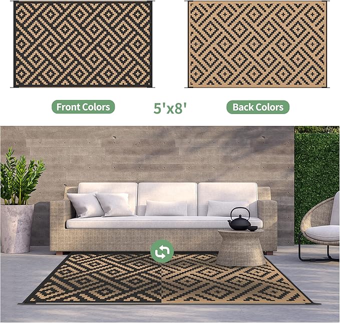 GENIMO 5x8 Outdoor Rug Waterproof, Reversible Mats, Area Rug, Plastic Outside - Image 4