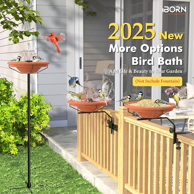 iBorn Bird Bath for Outside, Deck Mounted Bird Bath 12in，Birds Baths for - Image 3