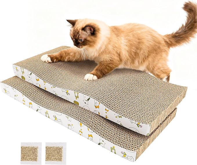 PatiencET Cat Scratch Pad 2 Pack, Waved Cardboard Cat Scratcher by patiencET