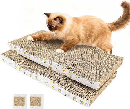 PatiencET Cat Scratch Pad 2 Pack, Waved Cardboard Cat Scratcher by patiencET