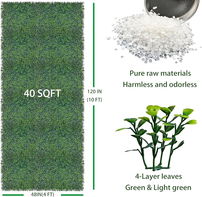 Artificial Boxwood Roll, 48x120 in UV-Anti Faux Ivy Boxwood Hedge Leaf Grass - Image 2
